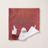 Weihnachtsmann, Schneeflocken, rot Badhandtuch Set (Waschlappen)