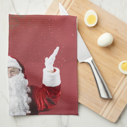 Weihnachtsmann, Schneeflocken, rot Geschirrtuch (Viertel Falte)