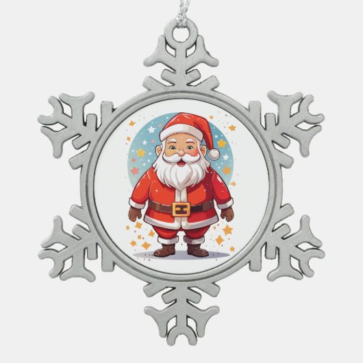 Weihnachtsmann Schneeflocken Zinn-Ornament (Vorderseite)