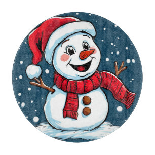 Weihnachtsmann-Schneemann-Cartoon mit Santa-Hut Schneidebrett
