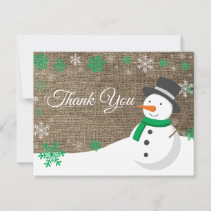 Weihnachtsmann-Schneemann-grüne Dankeskarte