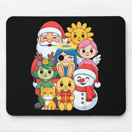Weihnachtsmann Schneemann Hase Katze Engel Winter Mousepad (Vorne)