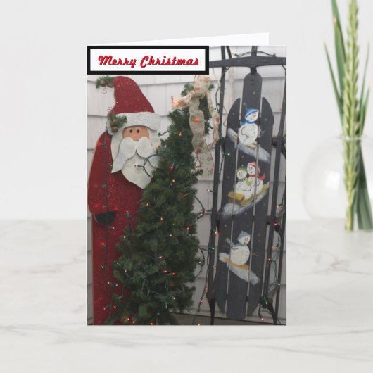 Weihnachtsmann-Schneemann-Schlitten-Karte Feiertagskarte (Vorderseite)