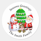 Weihnachtsmann, Schneemann, Teddy Bear Weihnachten Runder Aufkleber (Vorderseite)