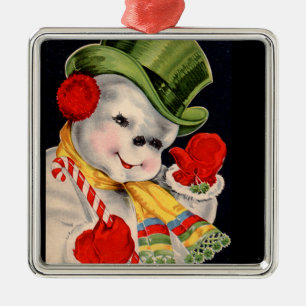 Weihnachtsmann Schneemann Weihnachten Vintage Silbernes Ornament