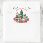 Weihnachtsmann, Schneemann Weihnachtsfeiertag Quadratischer Aufkleber (Tasche)