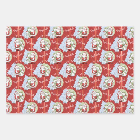 Weihnachtsmann, Schneemann, Weihnachtskatzenbuch Geschenkpapier Set (Vorderseite)