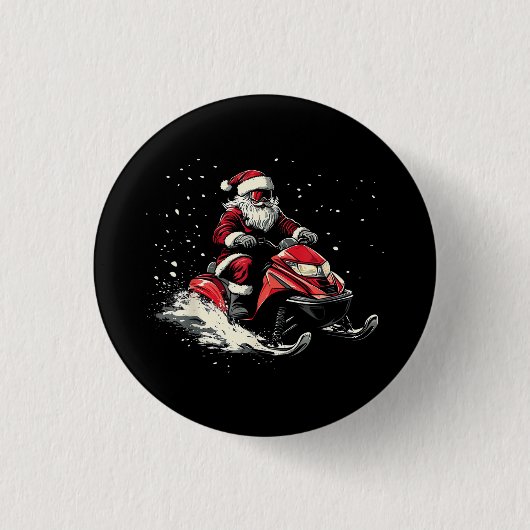 Weihnachtsmann Schneemobil Motor Schlitten Lustige Button (Vorderseite)