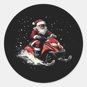 Weihnachtsmann Schneemobil Motor Schlitten Lustige Runder Aufkleber