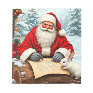 Weihnachtsmann schreibt einen Brief in einem schne Notizblock