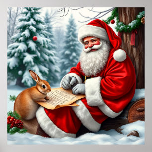 Weihnachtsmann schreibt einen Brief in einem versc Poster