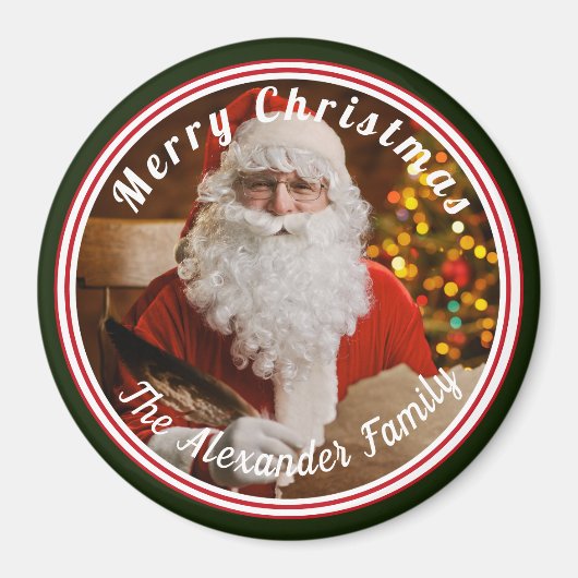 Weihnachtsmann schreibt Weihnachtsbaum-Keramik Magnet (Vorne)