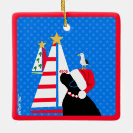 Weihnachtsmann Schwarzer Hund und Vogelfreund Weih Keramikornament