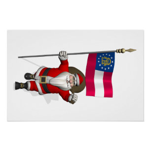 Weihnachtsmann schwenkt die Flagge Georgias Poster