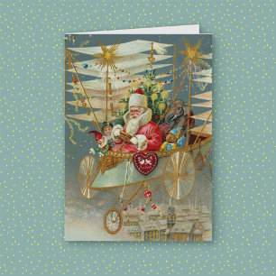 Weihnachtsmann & seine erstaunliche Flugmaschine G Feiertagskarte