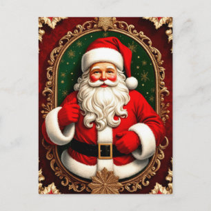 Weihnachtsmann sitzt neben Weihnachtsstrümpfen Postkarte