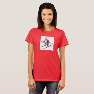 Weihnachtsmann-Ski-fahrende Frauen rotes T-Shirt