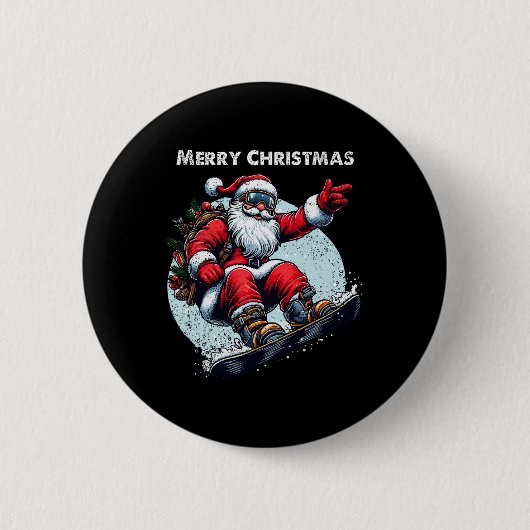 Weihnachtsmann Snowboarden Frohe Weihnachten Winte Button (Vorderseite)
