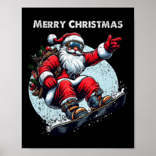 Weihnachtsmann Snowboarden Frohe Weihnachten Winte Poster