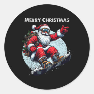 Weihnachtsmann Snowboarden Frohe Weihnachten Winte Runder Aufkleber