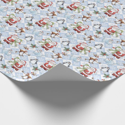 Weihnachtsmann, Snowman, Rentier, Katze Geschenkpapier (Ecke)