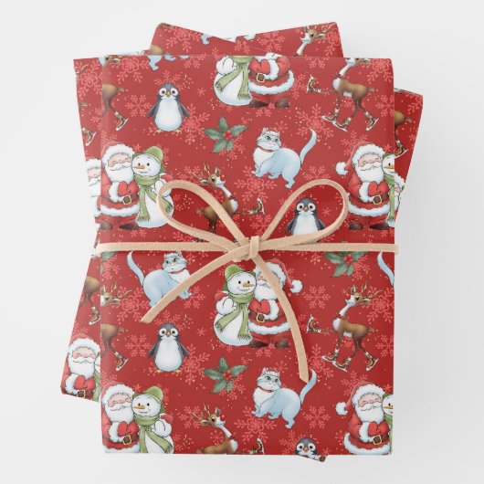 Weihnachtsmann, Snowman, Rentier, Katze Geschenkpapier Set (Beispiel)