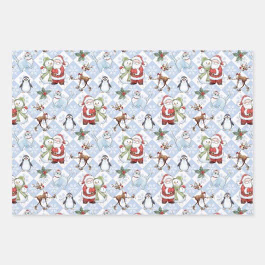 Weihnachtsmann, Snowman, Rudolph, Katze Geschenkpapier Set (Vorderseite 3)