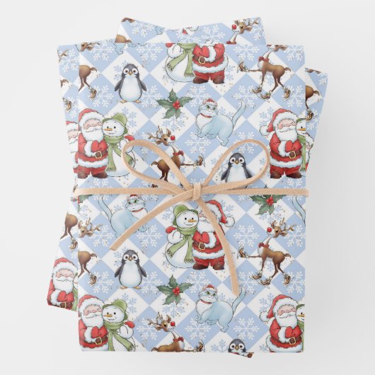 Weihnachtsmann, Snowman, Rudolph, Katze Geschenkpapier Set (Beispiel)