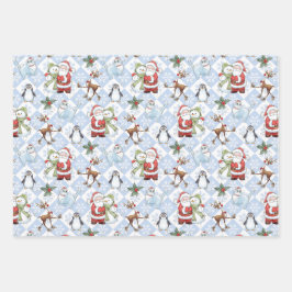 Weihnachtsmann, Snowman, Rudolph, Katze Geschenkpapier Set