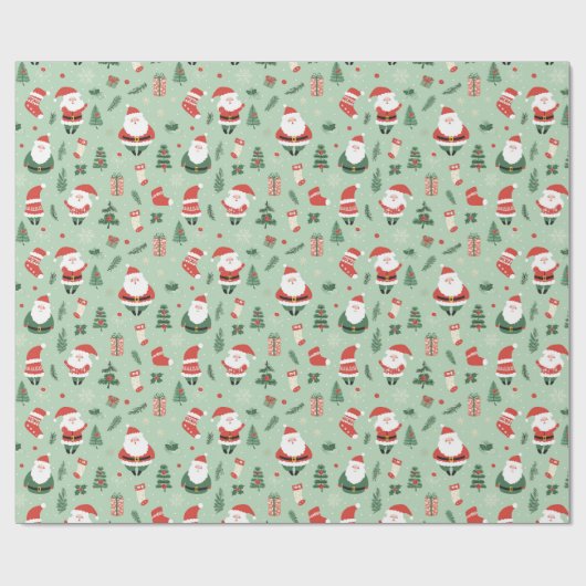 Weihnachtsmann, Socken, Bäume und Geschenke Weihna Geschenkpapier (Flach)