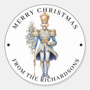 Weihnachtsmann Soldat in Blau Frohe Weihnachten Runder Aufkleber