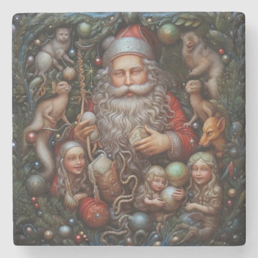 Weihnachtsmann Spanisch Terracotta Steinuntersetzer (Vorderseite)