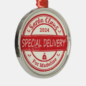 Weihnachtsmann Special Delivery Individuelle Name  Ornament Aus Metall (Rechts)