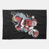 Weihnachtsmann spielt American Football Weihnachte Geschirrtuch (Horizontal)