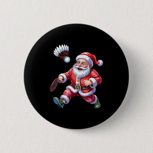 Weihnachtsmann spielt Badminton Lustiges Weihnacht Button