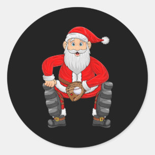Weihnachtsmann spielt Baseball Catcher Xmas Srts Runder Aufkleber