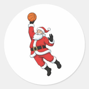 Weihnachtsmann spielt Basketball Lustiges Weihnach Runder Aufkleber