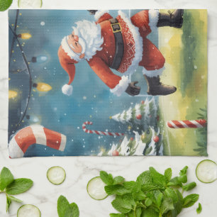 Weihnachtsmann spielt Fußball Weihnachten Geschirrtuch