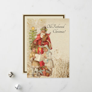 Weihnachtsmann spielt Geige Kinder Baum im Vintage Feiertagskarte