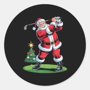 Weihnachtsmann spielt Golf Lustiger Feiertag Weihn Runder Aufkleber