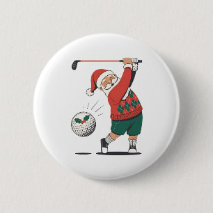 Weihnachtsmann spielt Golf Weihnachten Golfer Button