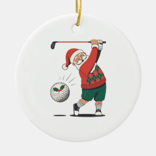 Weihnachtsmann spielt Golf Weihnachten Golfer  Keramik Ornament