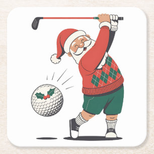 Weihnachtsmann spielt Golf Weihnachten Golfer Rechteckiger Pappuntersetzer