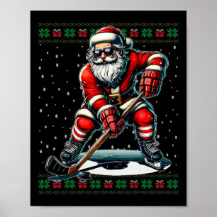 Weihnachtsmann spielt Hockey hässlicher Weihnachts Poster