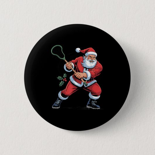 Weihnachtsmann spielt Lacrosse Lustiger Feiertag W Button (Vorderseite)
