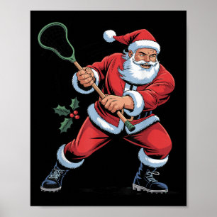 Weihnachtsmann spielt Lacrosse Lustiger Feiertag W Poster