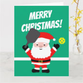 Weihnachtsmann spielt pickleball große Weihnachten Karte (Gelbe Blume)