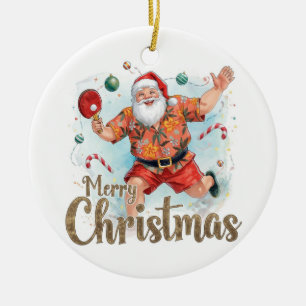 Weihnachtsmann spielt Ping-Pong in einem hawaiiani Keramik Ornament