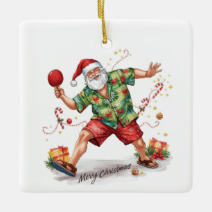 Weihnachtsmann spielt Ping-Pong in einem hawaiiani Keramikornament