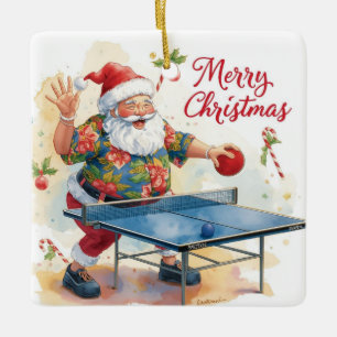 Weihnachtsmann spielt Ping-Pong in einem hawaiiani Keramikornament